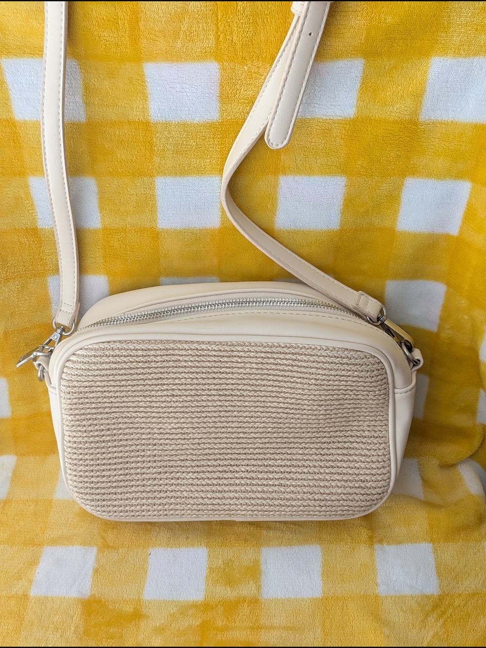 Cream Woven Crossbody Bag - Lightweight Everyday Shoulder Bag